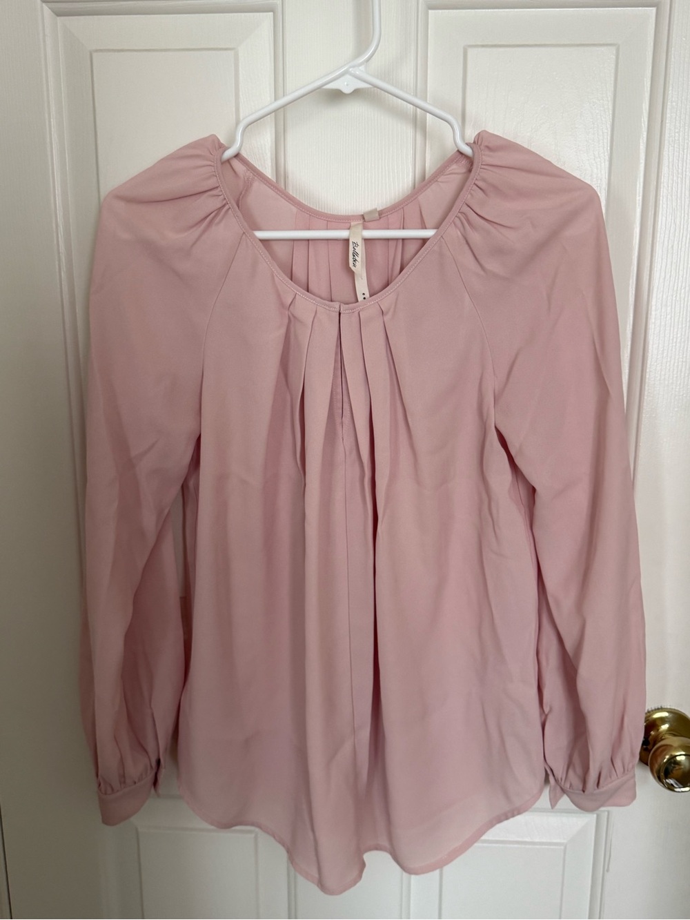 Light Pink Pleated Long-Sleeve Women's Blouse